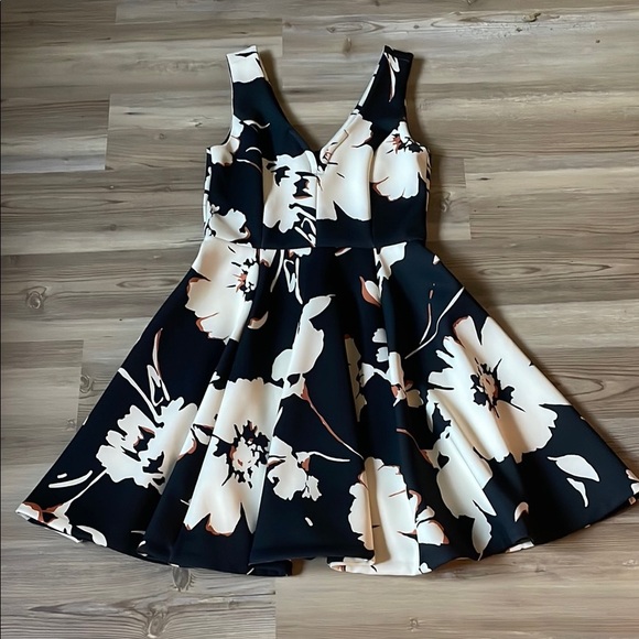 Anthropologie Maeve Amory Black Ivory Floral Fit & Flare Dress Size 4 Classic - Picture 3 of 14